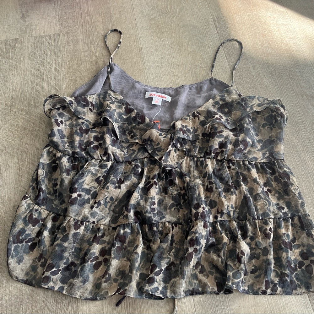 Joe Fresh Women's Crop Top - Gray and Black Floral